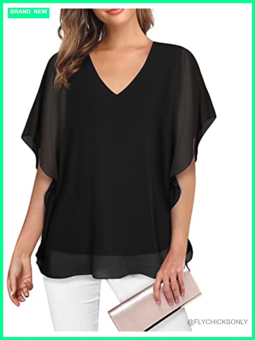 Women's Flutter Sleeve Double-Layered Chiffon Tunic Blouse
